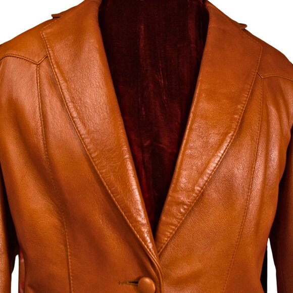 Vintage Tan Leather Blazer Jacket Size 8 - Picture 3 of 13